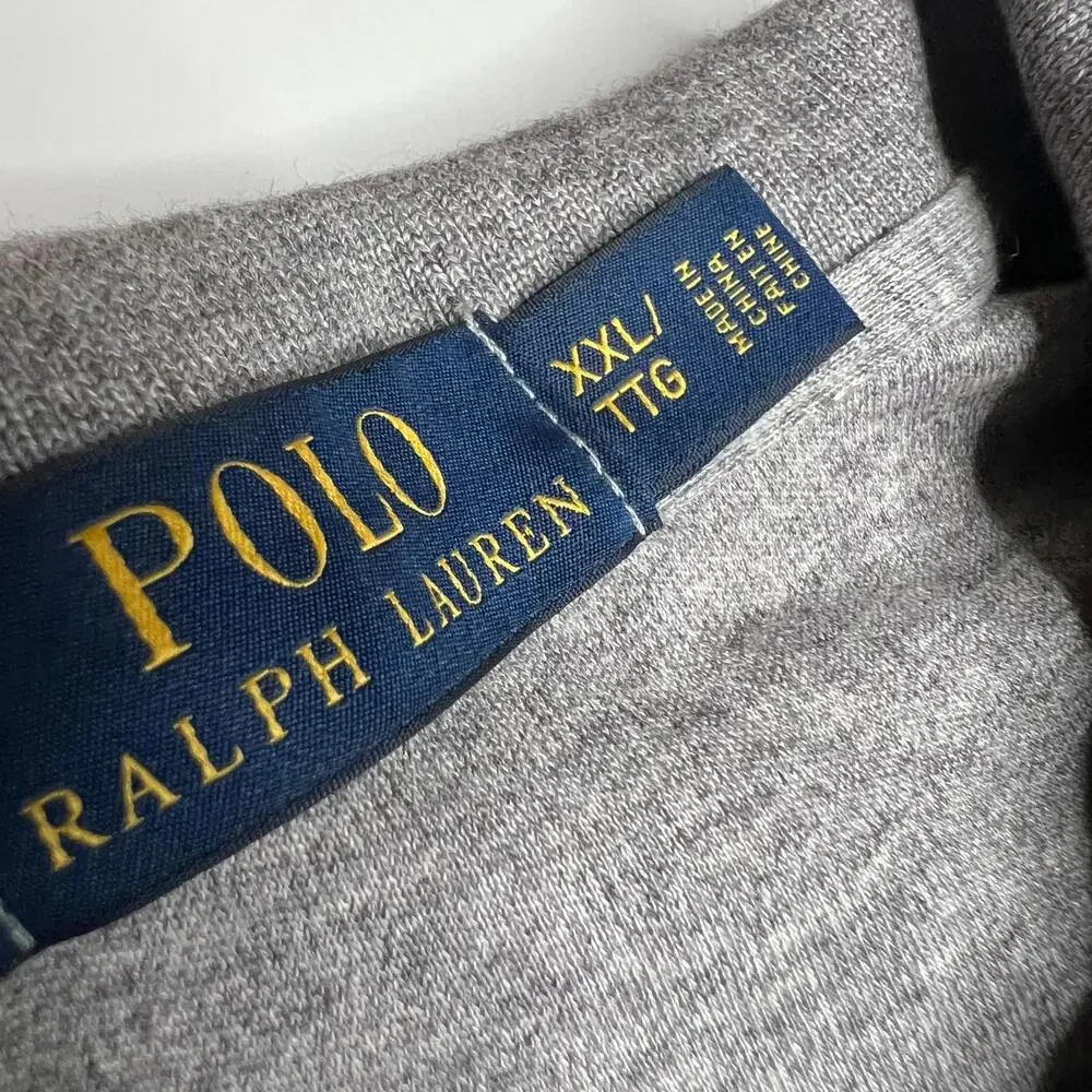 Polo Ralph Lauren Men’s Long Sleeve Polo Shirt Gray‎ Size XXL Purple Pony Cotton